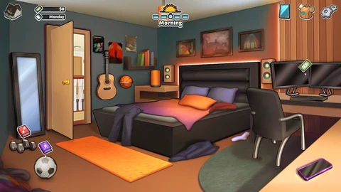 Ethan's bedroom with the in-game HUD